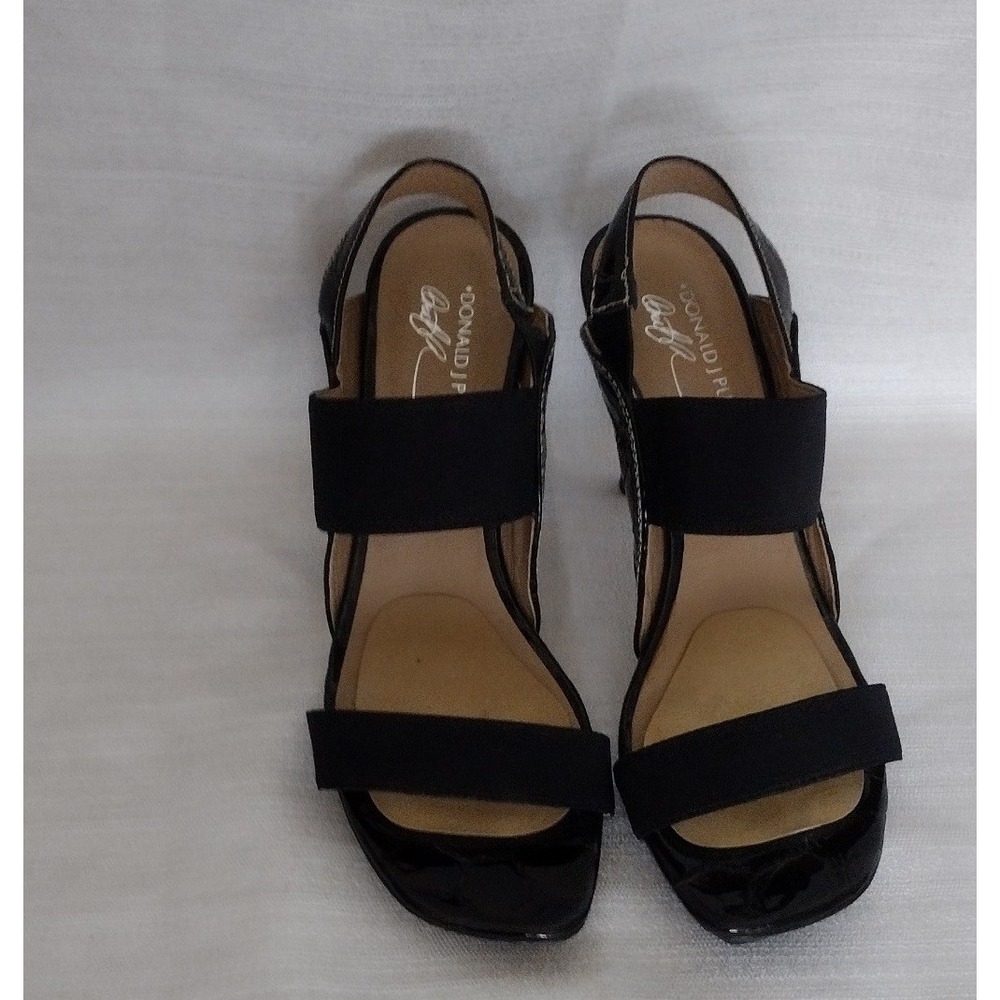 Donald J. Pliner Women Patent Leather & Elastic Strappy Heeled Sandals–9.5